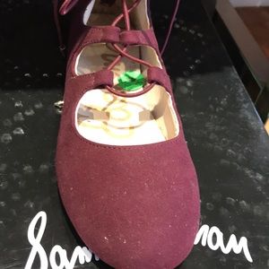 Sam Edelman burgundy faux suede lace up flat